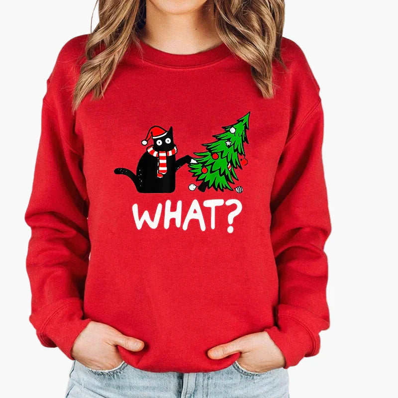 R&B | Weihnachtspullover mit Katze und Lichterkette - Lustiger Winter-Sweater für Katzenliebhaber