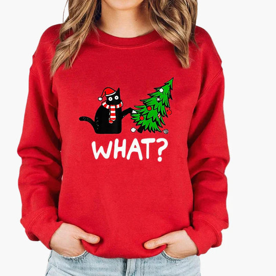 R&B | Weihnachtspullover mit Katze und Lichterkette - Lustiger Winter-Sweater für Katzenliebhaber