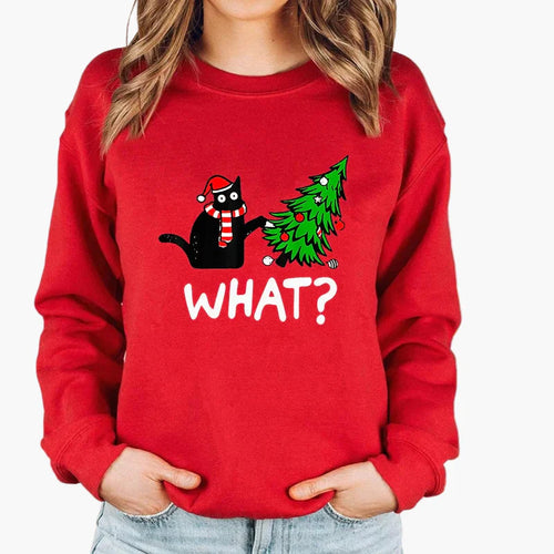 R&B | Weihnachtspullover mit Katze und Lichterkette - Lustiger Winter-Sweater für Katzenliebhaber