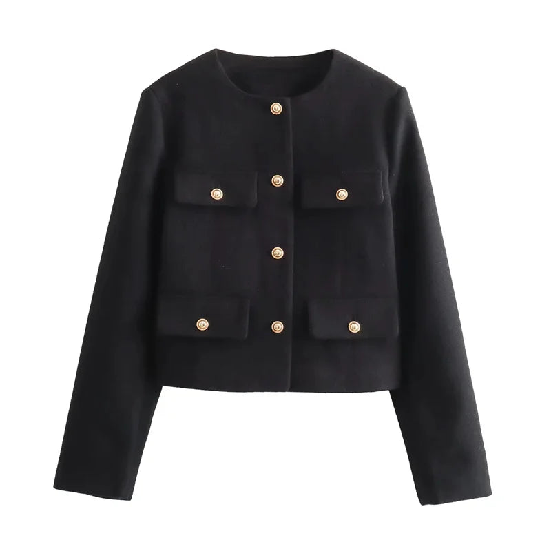 R&B | Elegante Bouclé-jacke Goldknöpfe und Taschen Klassischer Stil