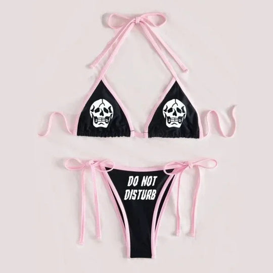 R&B | Sexy Goth Bikini Frauen Buchstaben Totenkopf Druck Badeanzug Split Badeanzug Hohe Taille Gotische Bikini Set Strandoutfits