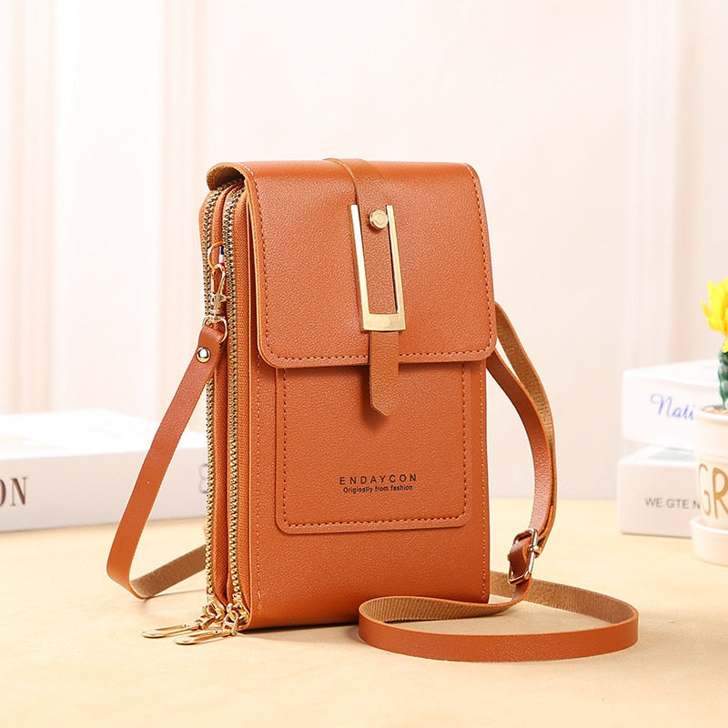 R&B | Leder Smartphone Clutch Damen Handtasche mit Touchscreen-Fenster