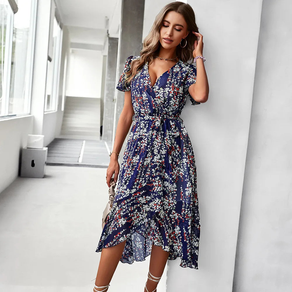 R&B | Kurzarmkleid mit V-Ausschnitt für Frauen