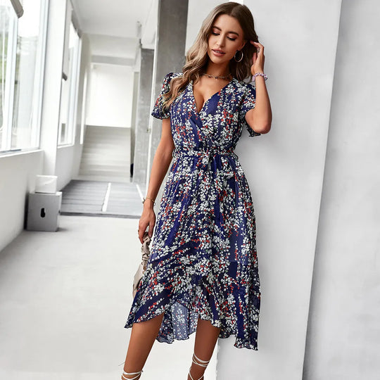 R&B | Kurzarmkleid mit V-Ausschnitt für Frauen