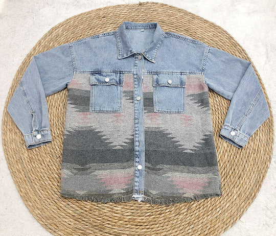 R&B | Aztec Revers Tasche Denim Patchwork Jacke