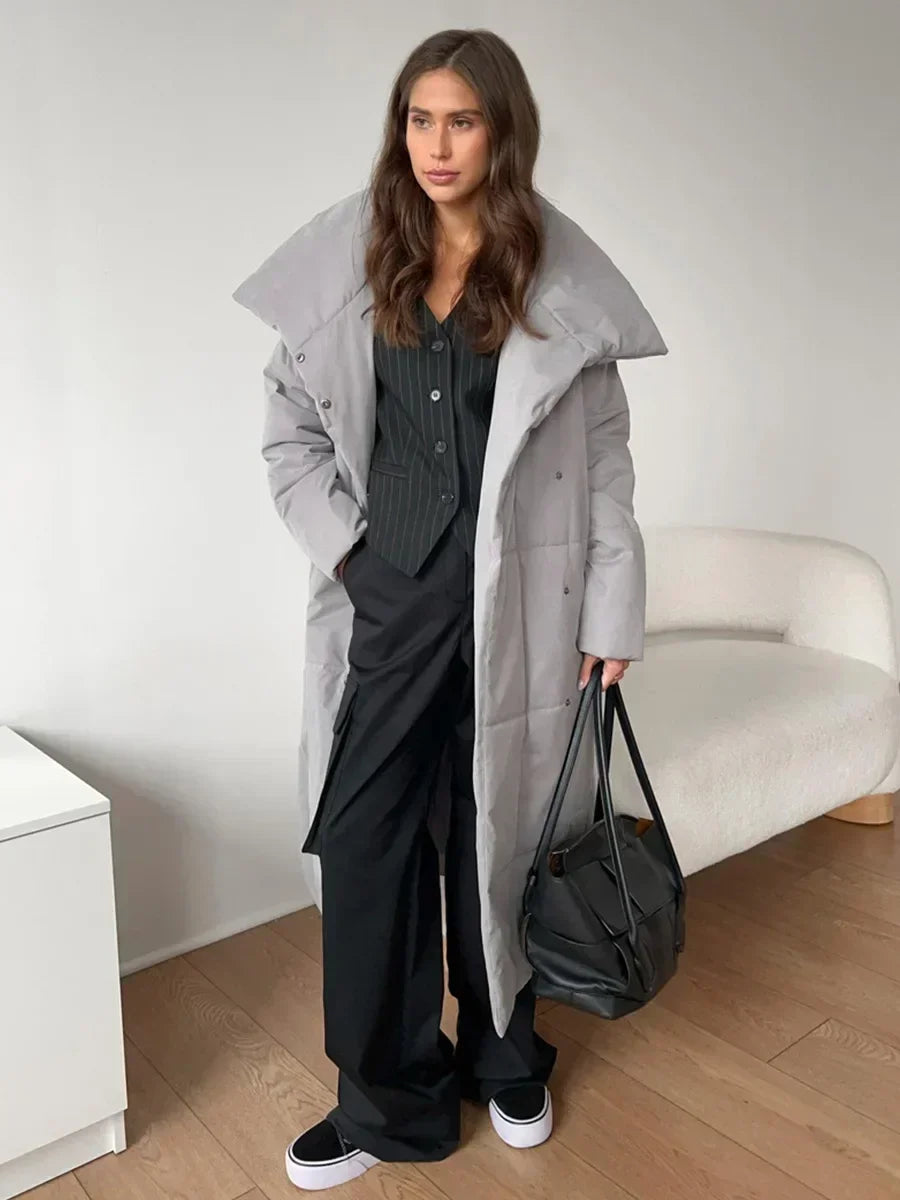 R&B | Parka Lang Steppjacke mit Gürtel für Damen Ideal für Den Winter