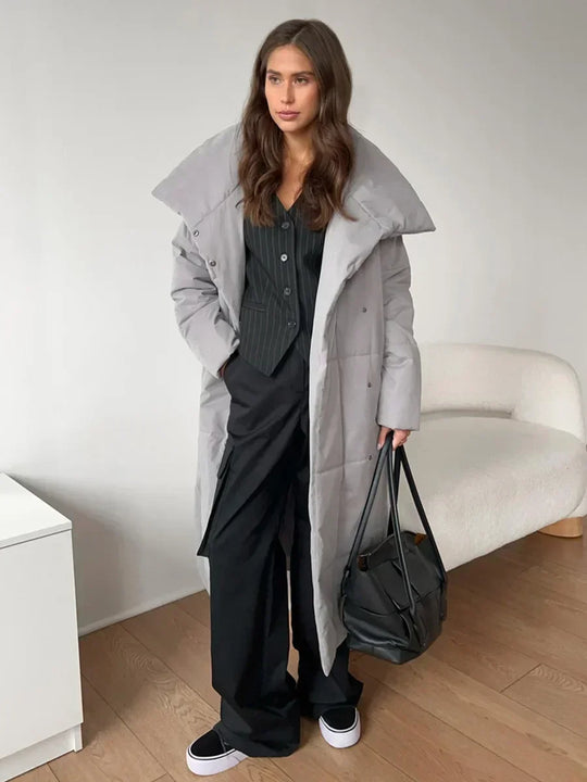 R&B | Parka Lang Steppjacke mit Gürtel für Damen Ideal für Den Winter