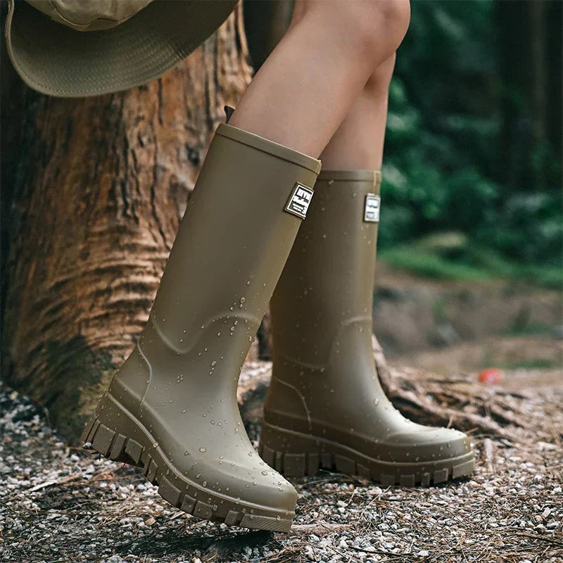 R&B | Damen Chelsea wasserdichte Stiefel mit Blockabsatz & gemusterter Sohle