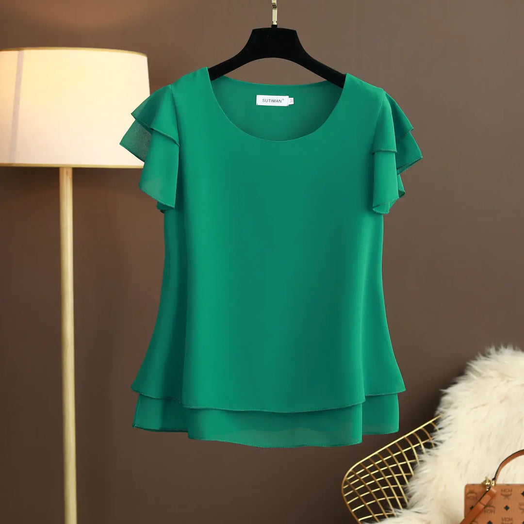 R&B | Chiffon Bluse mit O-Ausschnitt und Kurzen Ärmeln