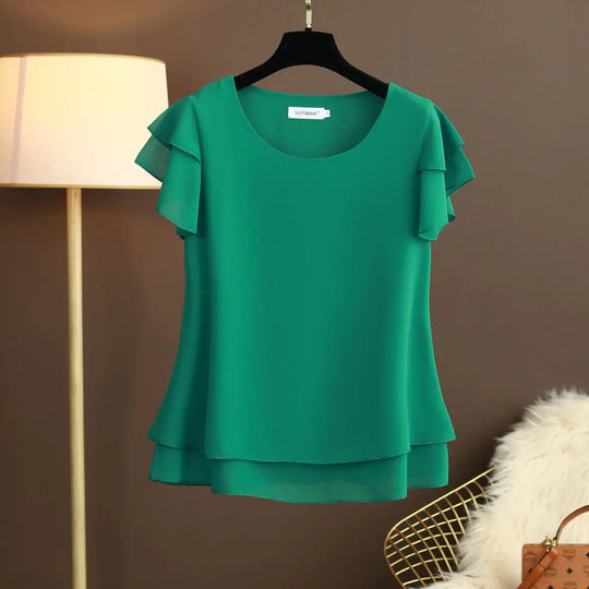 R&B | Chiffon Bluse mit O-Ausschnitt und Kurzen Ärmeln