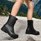 R&B | Damen Chelsea wasserdichte Stiefel mit Blockabsatz & gemusterter Sohle
