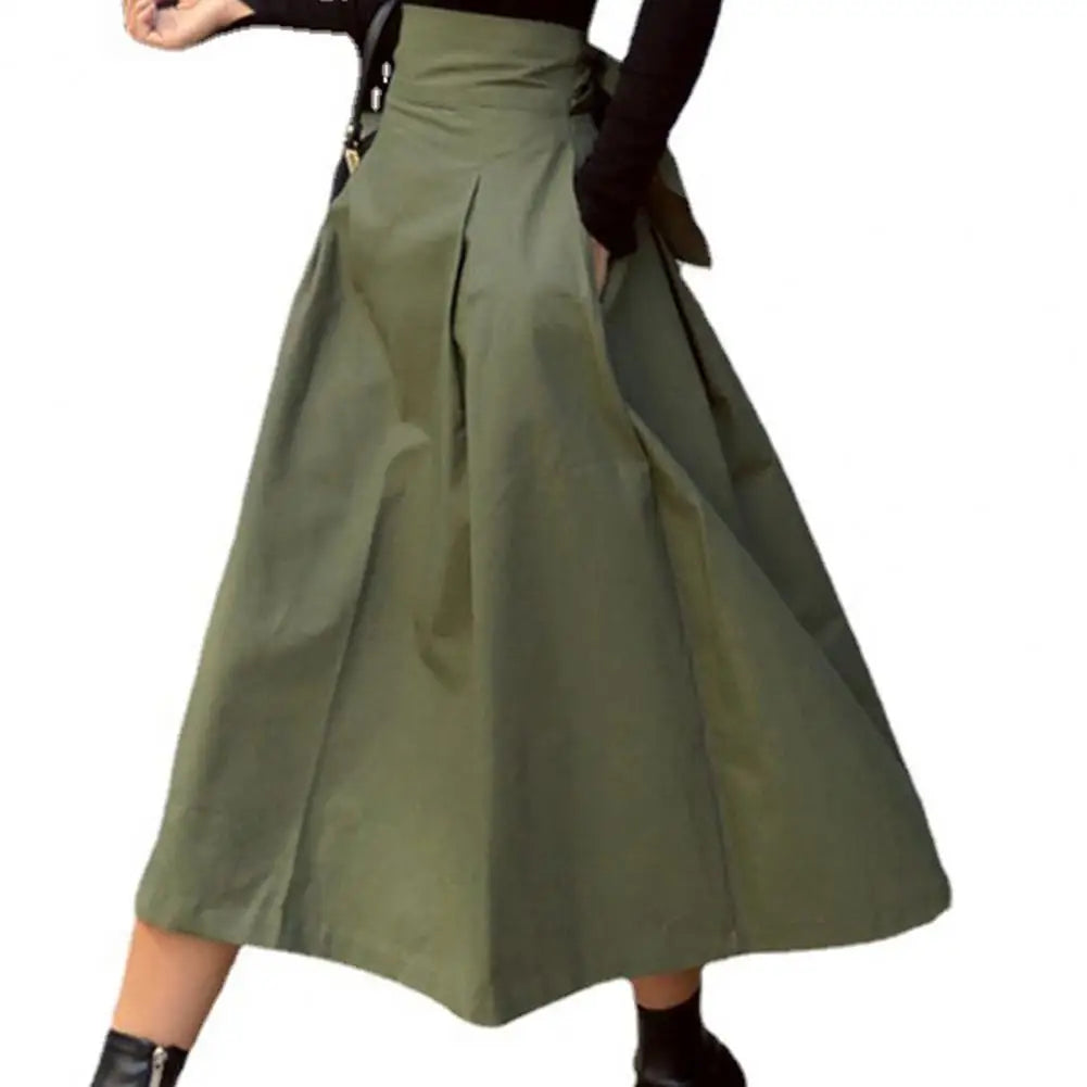 R&B | Einfarbiger Midi-Rock Damen Sommerrock Hohe Taille A-Linie Rock für Damen Knöchellanger Rock Faldas Larga