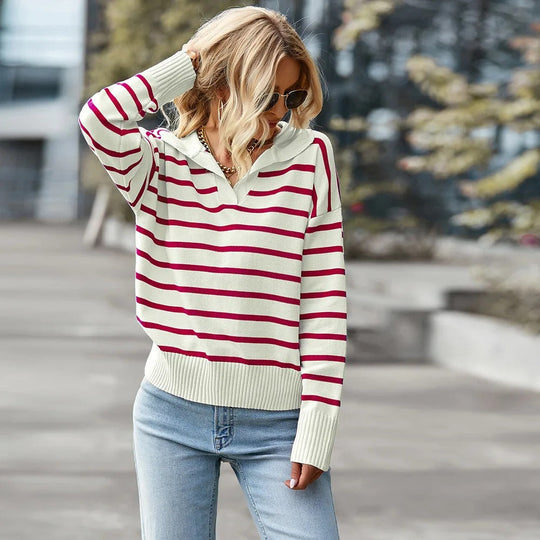 R&B | Gestreifter V-Ausschnitt Pullover
