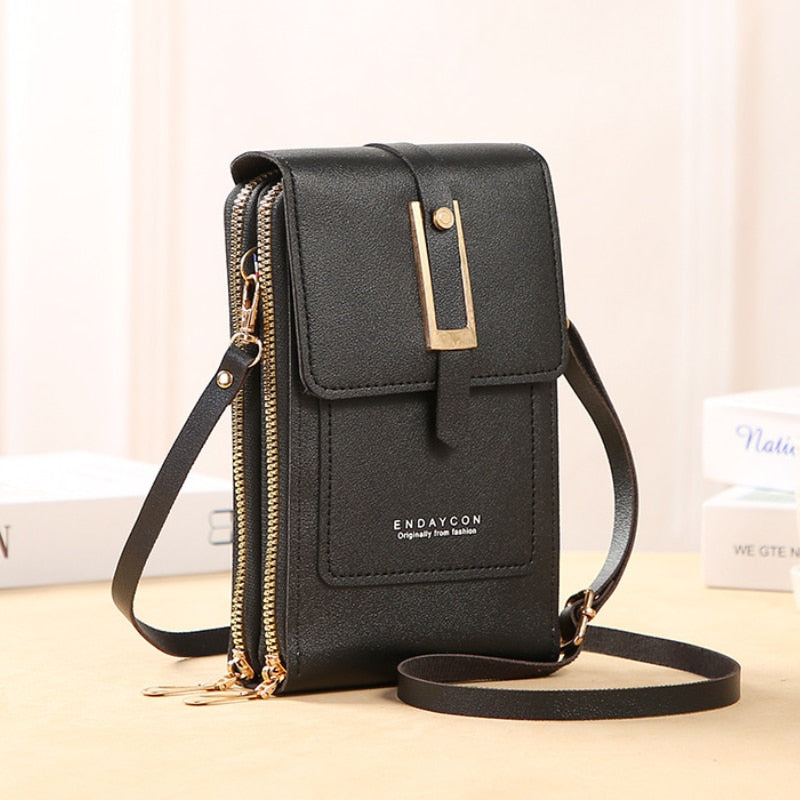 R&B | Leder Smartphone Clutch Damen Handtasche mit Touchscreen-Fenster