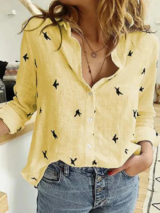 Elegantes, lässiges Damenshirt mit langen Ärmeln aus Baumwolle