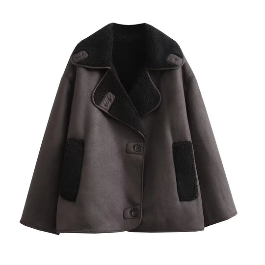 R&B | Warme PU-Jacke mit Taschen für Frauen