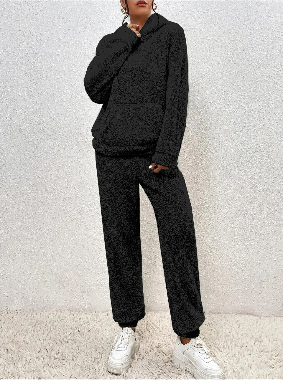 R&B | Weiche Teddyjacke Damen Loungewear Satz mit Kapuze