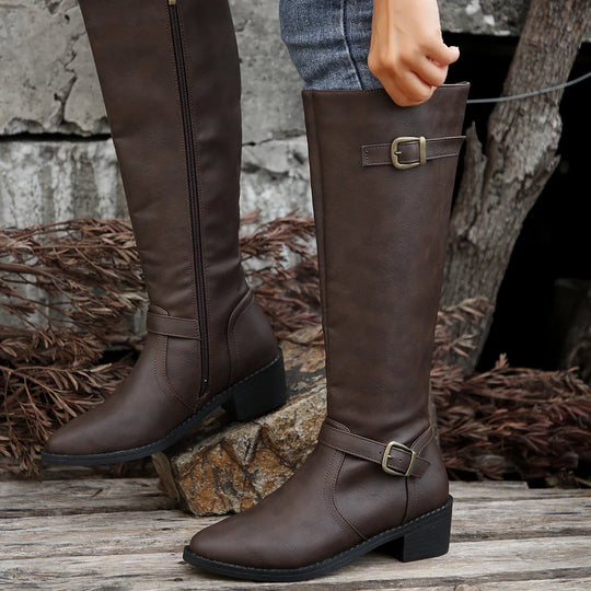 R&B | Hohe Reitstiefel mit Schnallenriemen und Niedrigem Absatz für Frauen