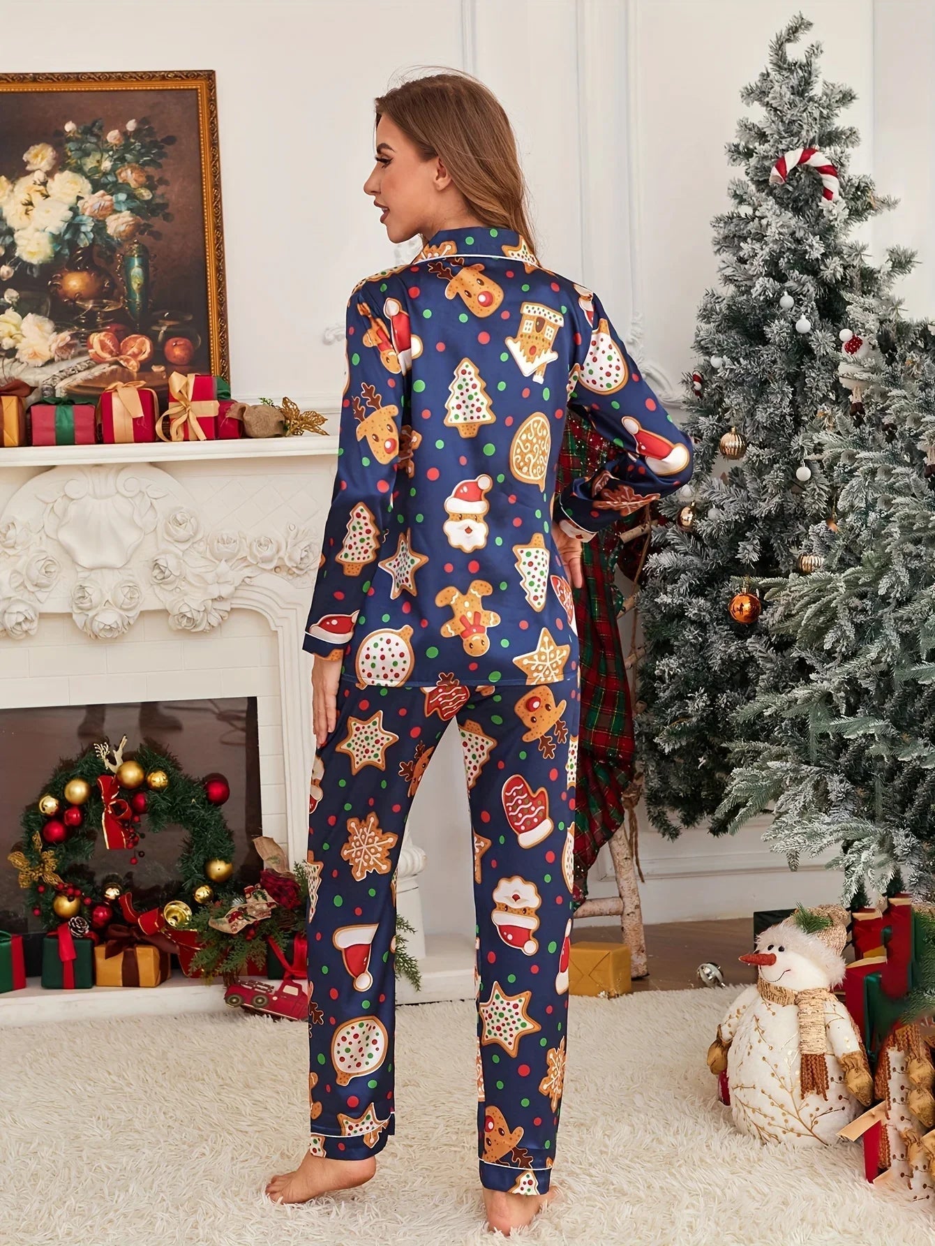 R&B | Gemütlicher Weihnachtskeks-Druck Langarm-Pyjama UNISEX