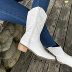 R&B | Retro-Western-Cowboystiefel mit Seitlichem Reißverschluss Mittlerem Schaft Fluoreszierende Spitze Zehen