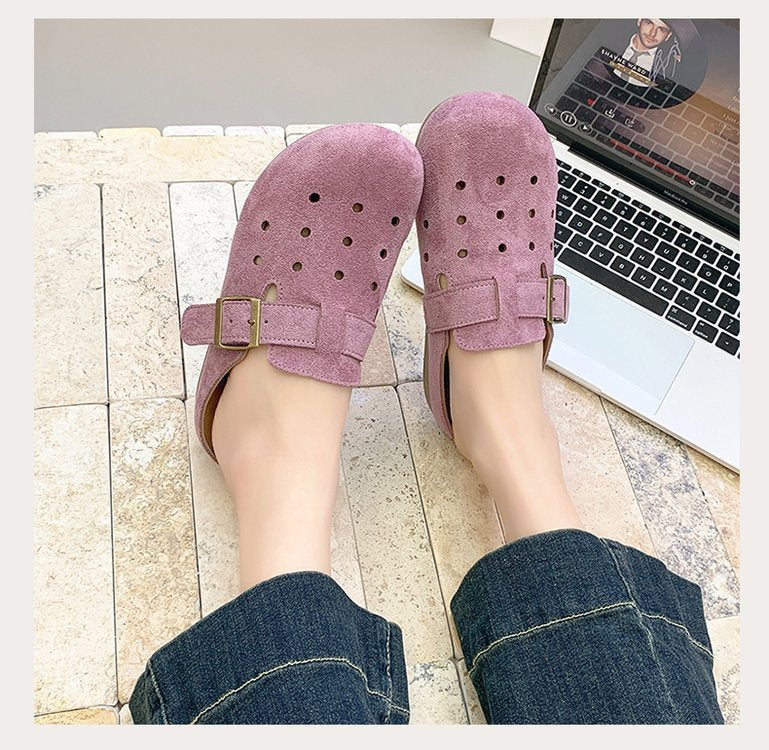 Retro Kork Clogs mit Geschlossener Spitze und Schnallenriemen