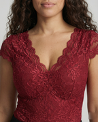 Sophia - Figurbetonte Kurzarm-Bodysuits mit V-Ausschnitt und Spitze