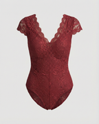 Sophia - Figurbetonte Kurzarm-Bodysuits mit V-Ausschnitt und Spitze