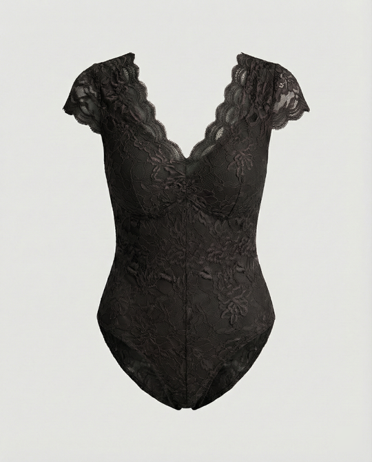 R&B - Elegante Body Suit mit Spitzenärmeln und V-Ausschnitt