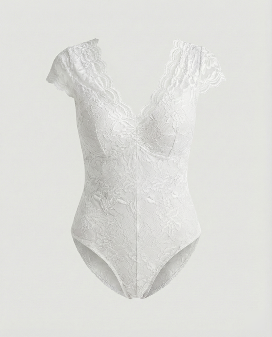 R&B - Elegante Body Suit mit Spitzenärmeln und V-Ausschnitt