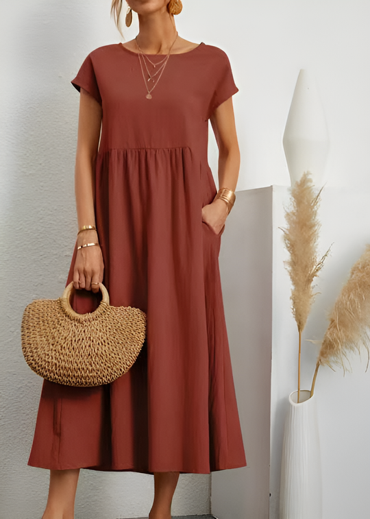 R&B | Damen Baumwoll Leinen Midi Kleid