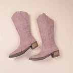 R&B | Cowboy-Stiefel – Wildleder-Textur – Bestickter Western-Stil – Halb Hoch – Niedriger Absatz