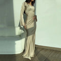 Elegantes Satin-Abendkleid mit langen Ärmeln