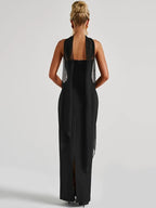 R&B | Abendballkleid Strapless Bodenlang Säulensilhouette Halstuchdetail