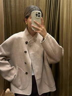 R&B | Übergröße Wolljacke mit Asymmetrischer Knopfleiste und Großen Taschen