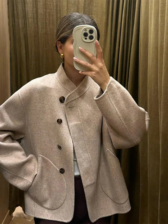 R&B | Stehkragen Knopfverschluss Mantel Fronttaschen Kurze Jacke