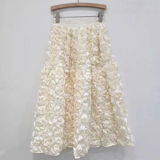 R&B | Herbst Neu Vielseitig Drei Dimensional Blumen Mittlere Falten Rock Hohe Taille Große Schwung Mode A-Linie Röcke Frauen