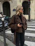 R&B | Peacoat Mantel - Wolle - Doppelreihig - Kurzes Modell - Große Revers - Figurnah