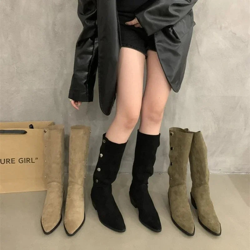 R&B | Cowboy Stiefeletten mit Gestapeltem Absatz und Fransen