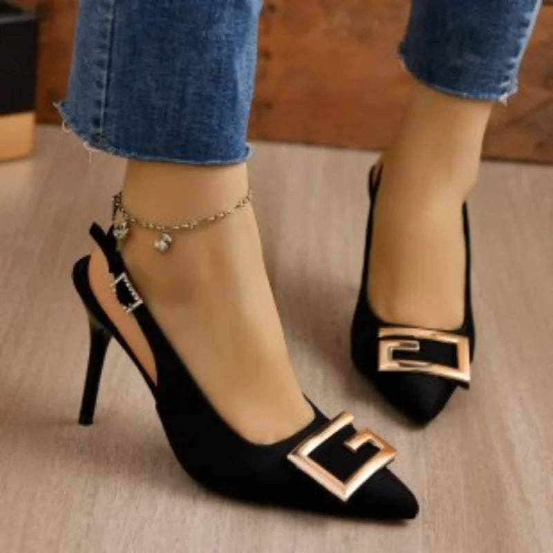 R&B | Sommer Damen High Heels Sandalen High Heels Pumps Luxus Designer Mittel Niedrig Absätze Fest Slip-On Schuhe