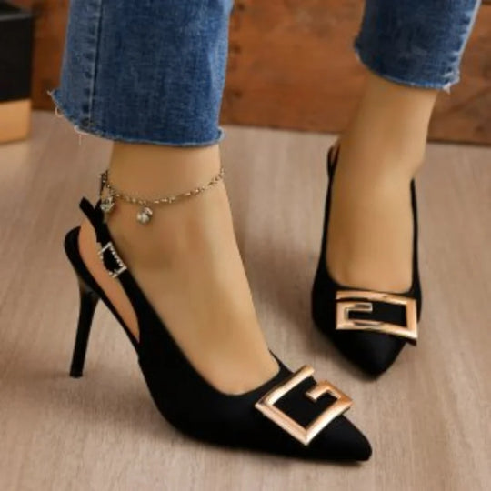 R&B | Sommer Damen High Heels Sandalen High Heels Pumps Luxus Designer Mittel Niedrig Absätze Fest Slip-On Schuhe