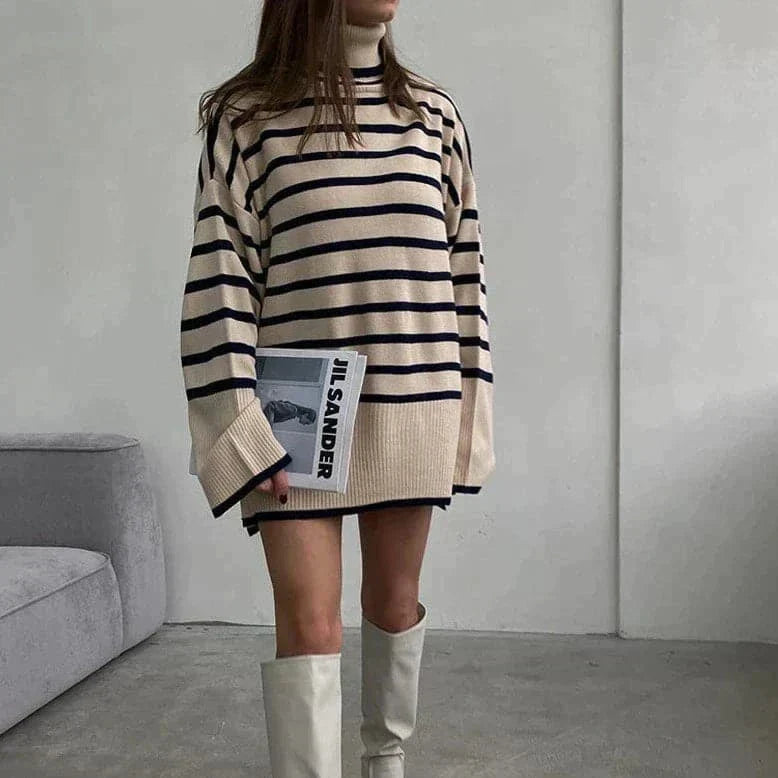 R&B | Strickpullover Oversized Fit Weicher Rollkragen Langer Ärmel Freizeit Design