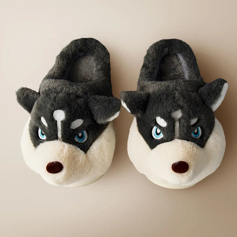 R&B | Weiche Damenschuhe Niedliche Husky Hausschuhe für Zuhause