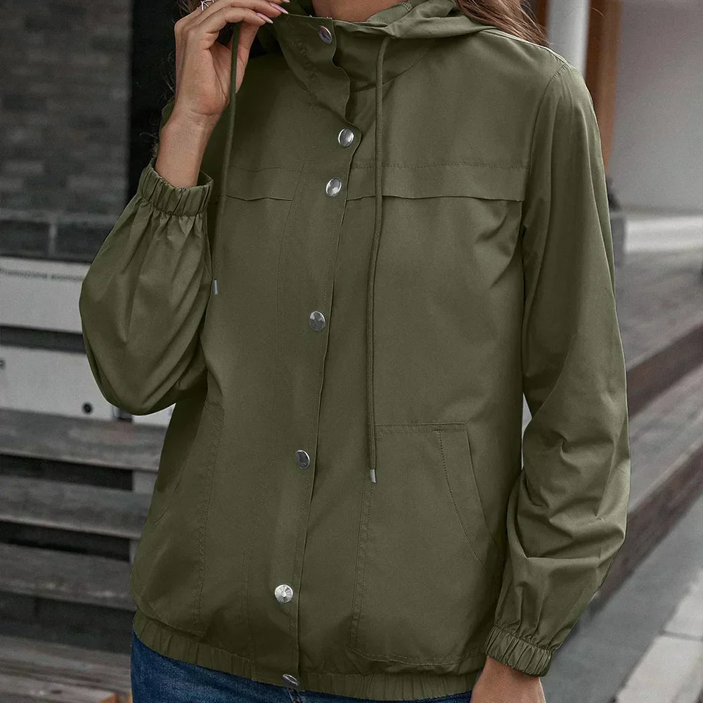 R&B | Damen Kapuze Wasserdichter Trenchcoat Langarm