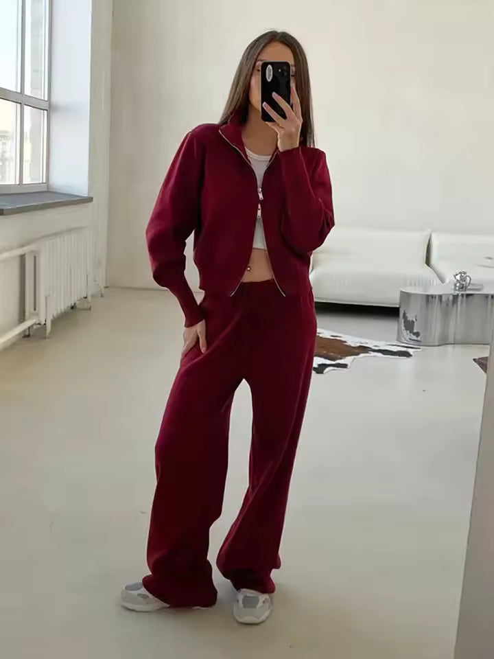 R&B | Damen 2 Teiliges Loungewear Satz mit Reißverschlussjacke und Weitem Hosen