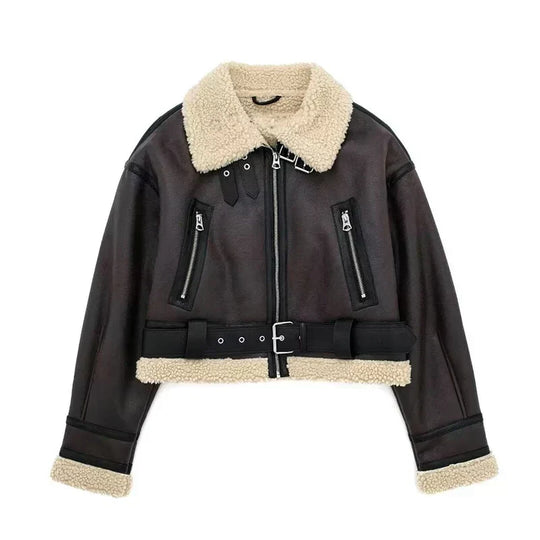 R&B | Lammfelljacke - Kurzes Modell - Oversized Fit - Warme Wollfutter - Reißverschluss schließen
