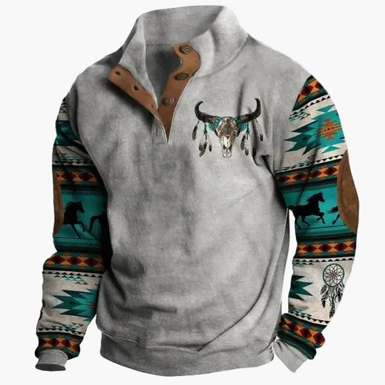 R&B | Vintage Western Sweatshirt mit Ethno-Muster und Stehkragen - Freizeitpullover