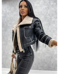 R&B | Kurze Lederjacke mit Teddyfutter