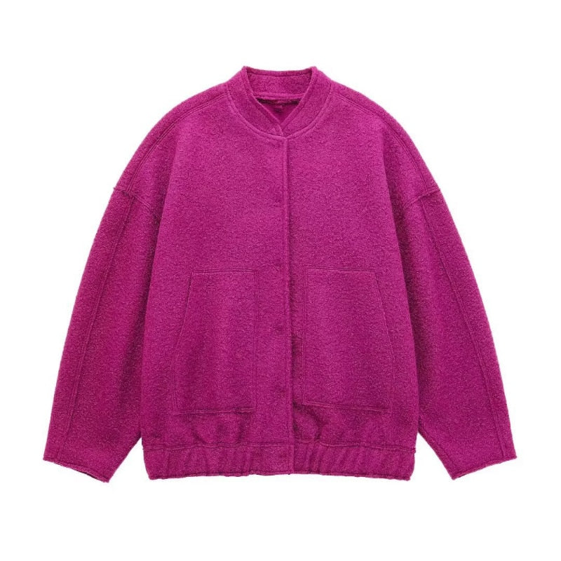R&B | Damen Oversized Jacke Top Coat Lange Ärmel mit Versteckten Knöpfen