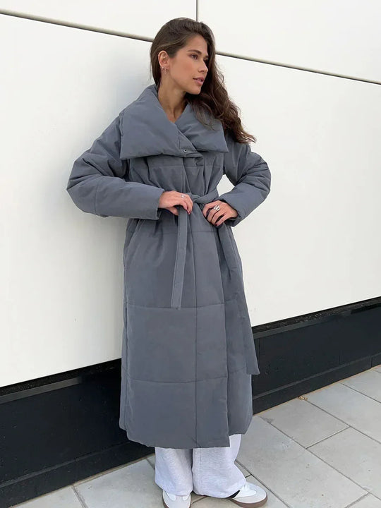 R&B | Parka Lang Steppjacke mit Gürtel für Damen Ideal für Den Winter
