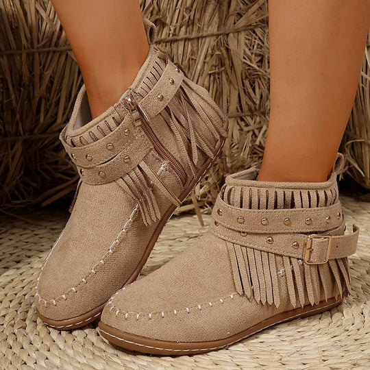 R&B | Retro Kunstwildleder Schnalle Cowboy Stiefeletten